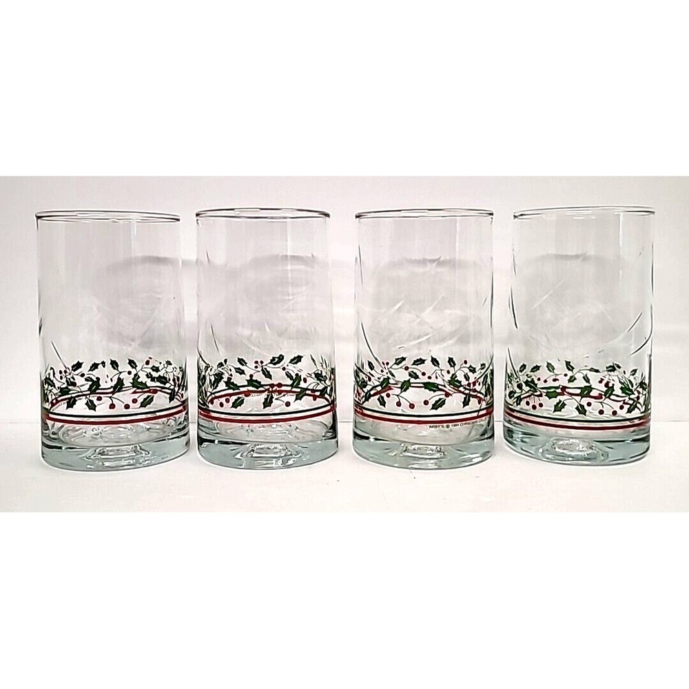 Set of 4 Vintage Arby's 1984 Christmas Collection Holly and Berry Tumblers